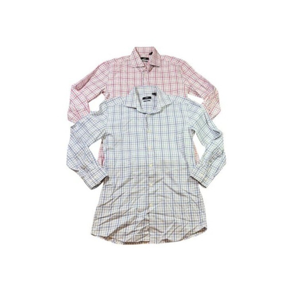 BOSS Performance Slim Fit Dress Shirt Mens Size 16 41 Plaid Lot Button Up Office